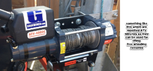 ATV and 4WD winches with free spool removed and with wire rope for lifting various types for various applications