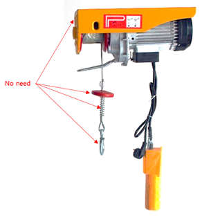 Remove steel housing, hook and other accessories of Mini electric wire rope hoist PA100 from South Korea